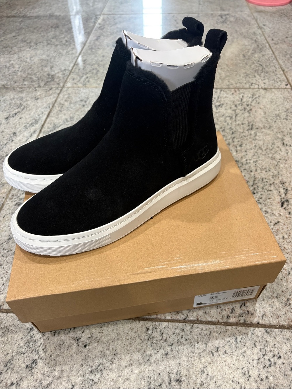 UGG Black Suede Chelsea Sneaker Boot with White Sole